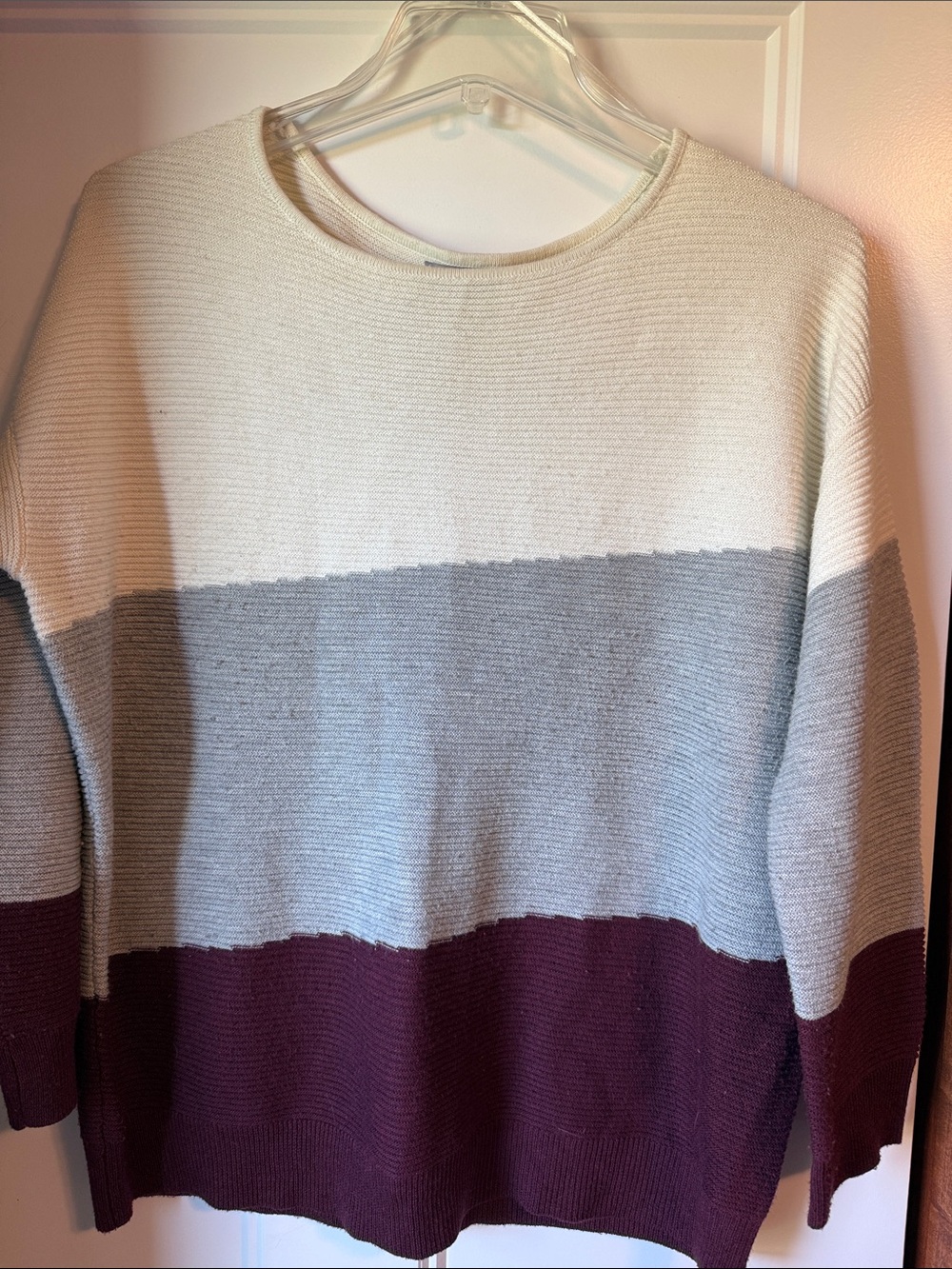 Tarley Colorblock Pullover Sweater - Cream, Gray & Burgundy